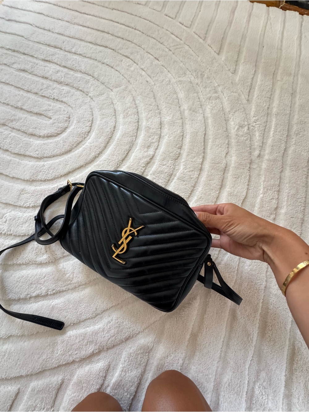 Saint Laurent Black Quilted Leather Crossbody with Gold YSL Logo